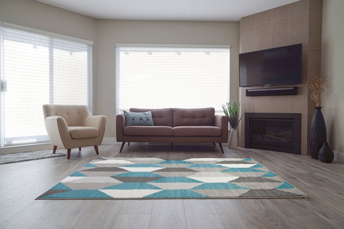Turquoise Gray Honeycomb Area Rug -