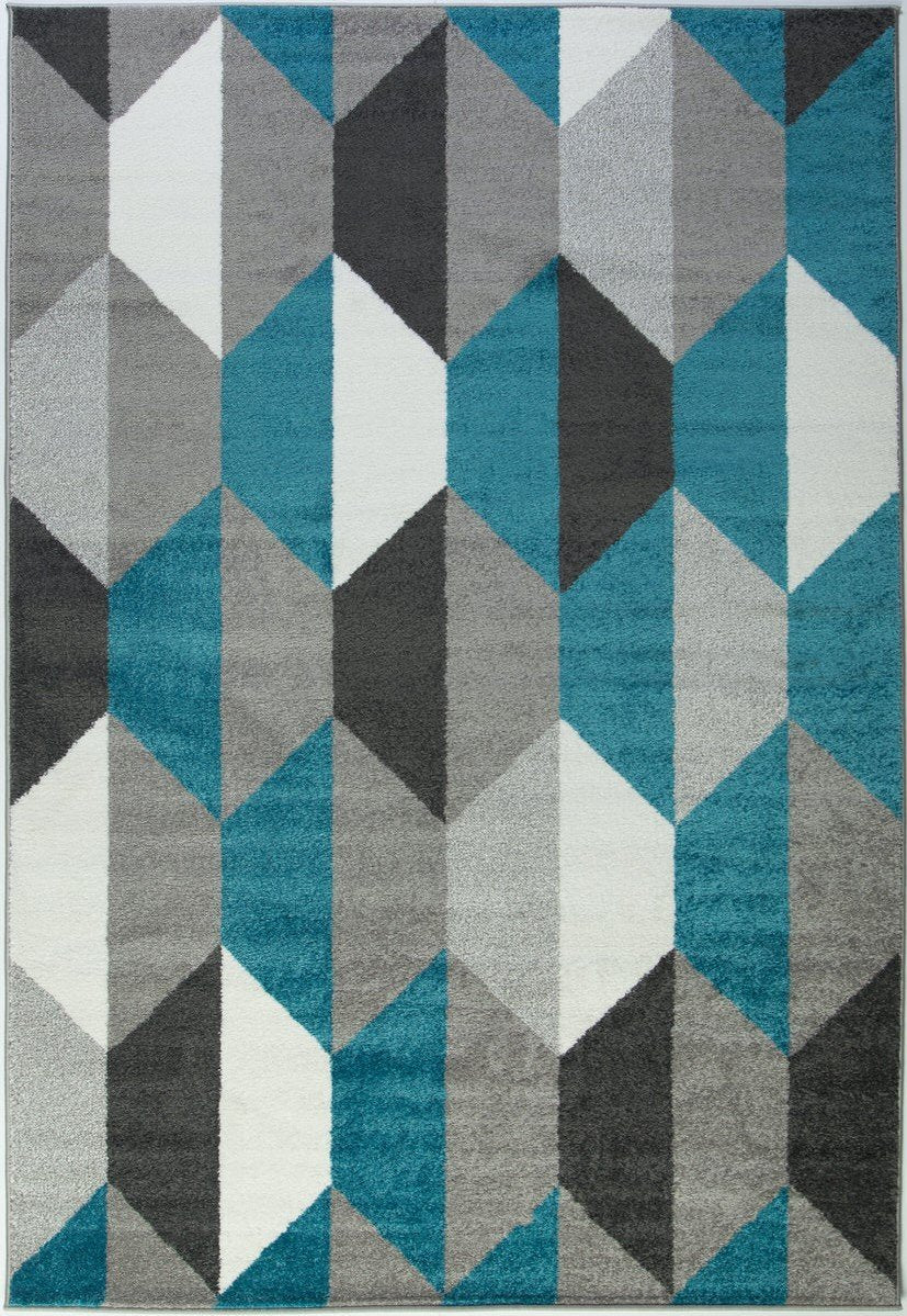 Turquoise Gray Honeycomb Area Rug -