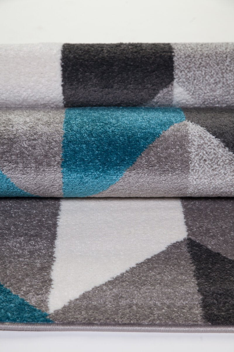 Turquoise Gray Honeycomb Area Rug -