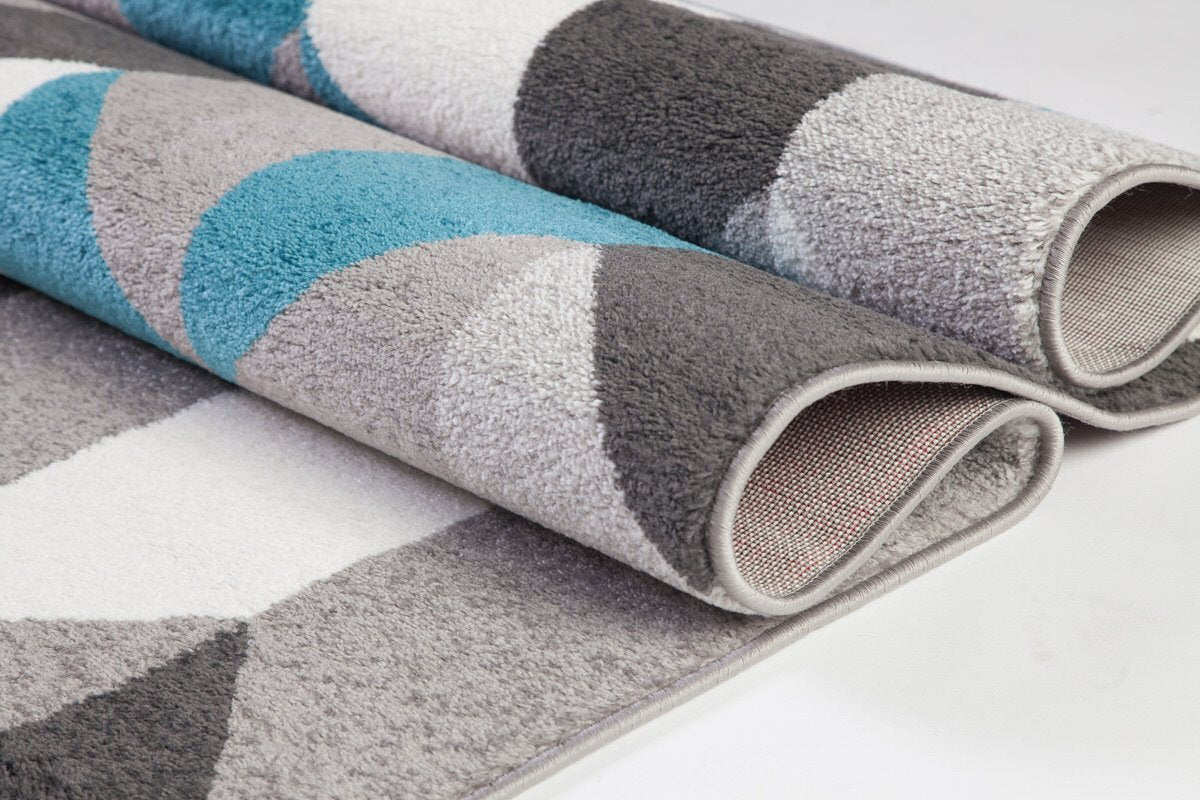 Turquoise Gray Honeycomb Area Rug -