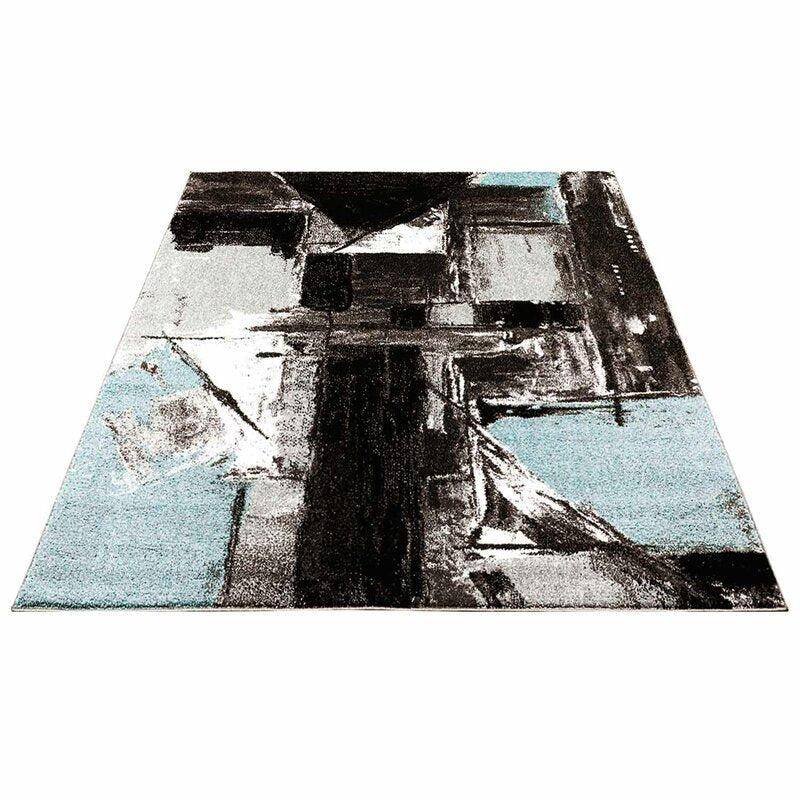 Blue and Black Abstract Modern Area rug
