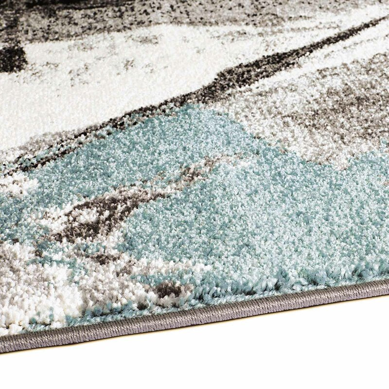 Blue and Black Abstract Modern Area rug
