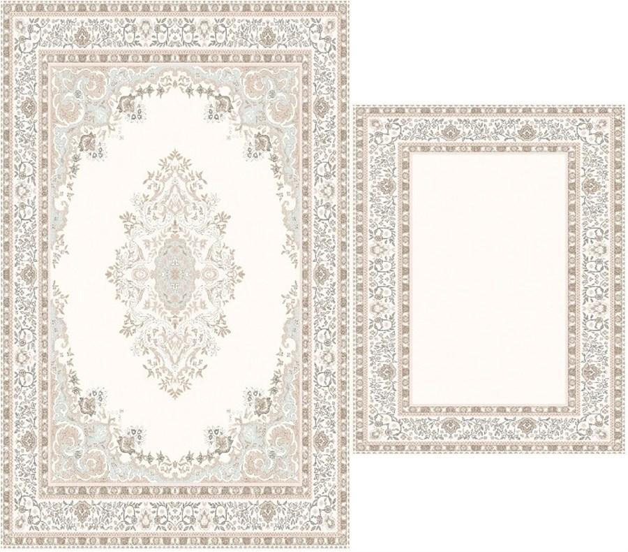 Cream Light Blue Bath Mat Set