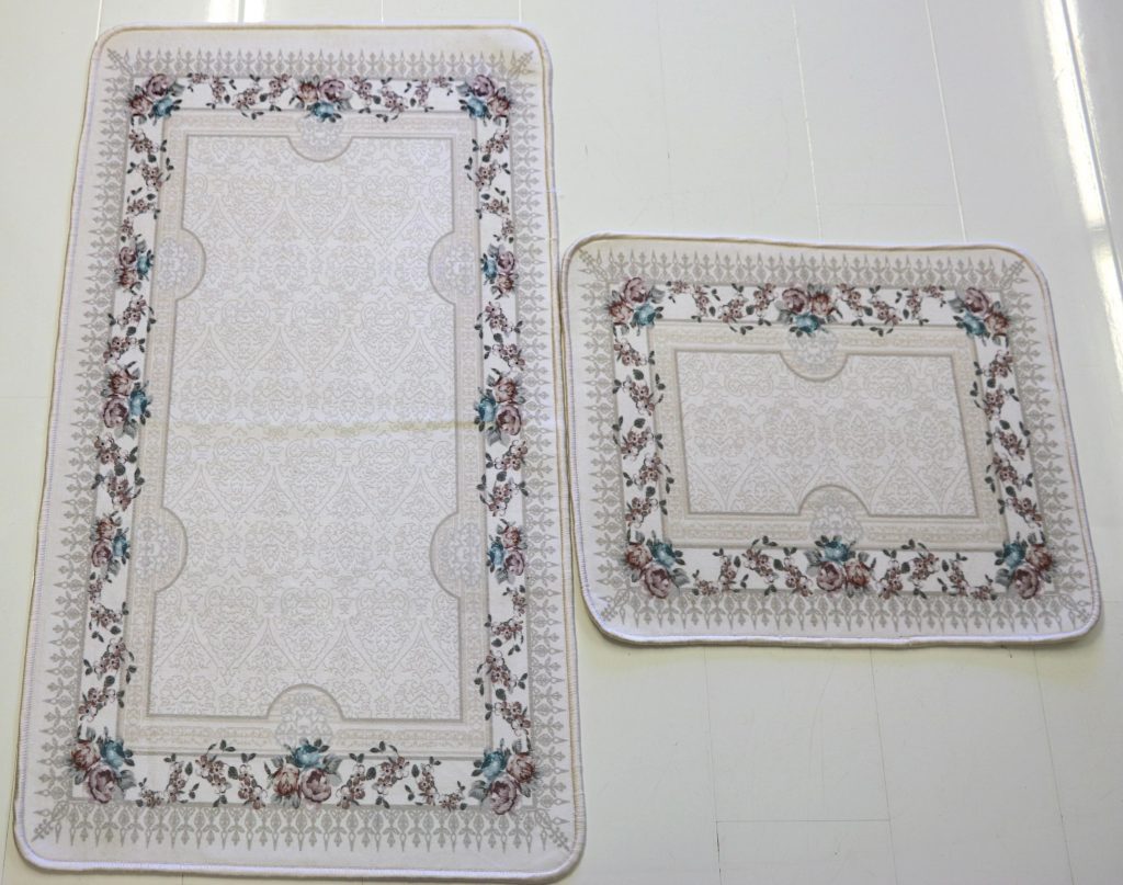 Cream Floral Bath Mat Set