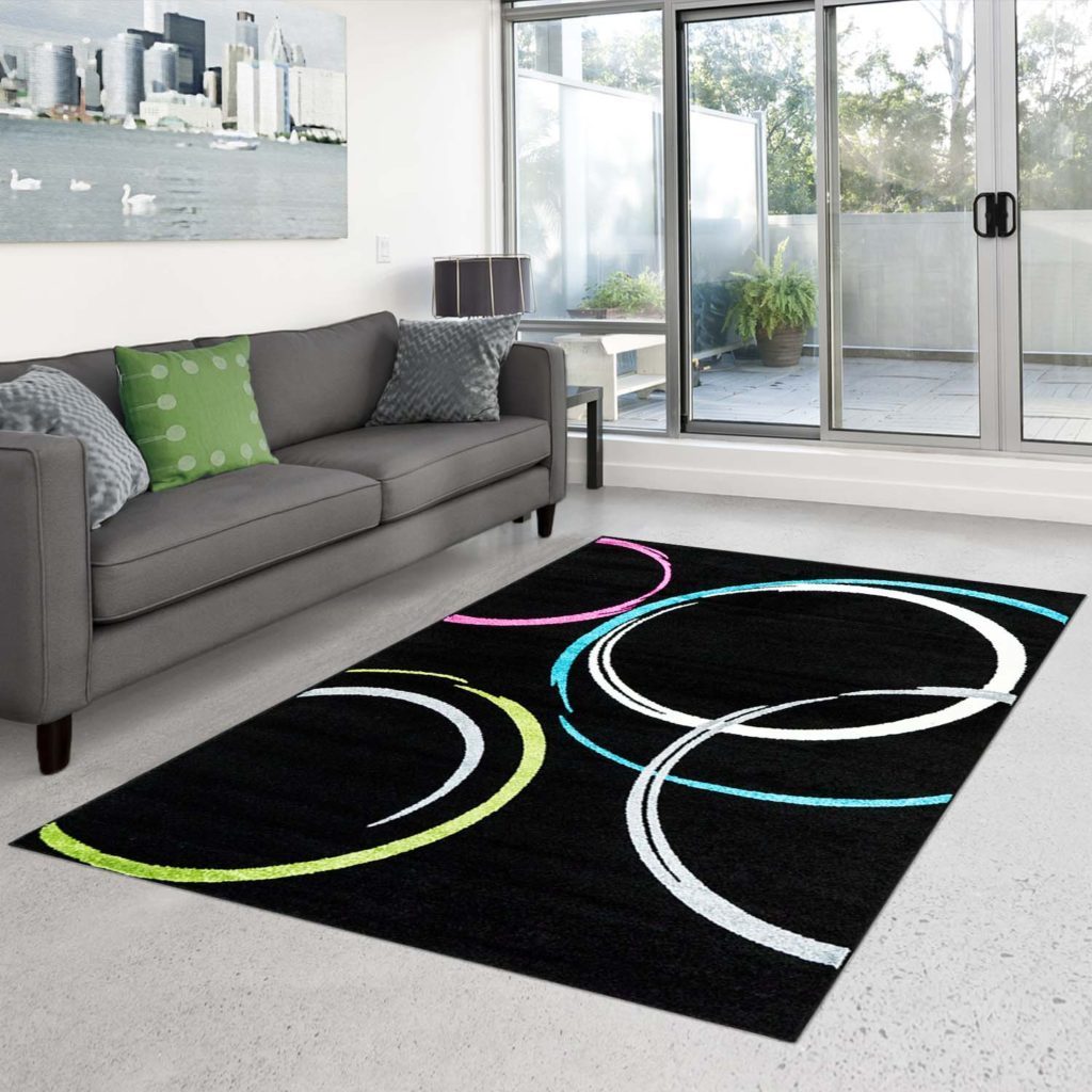Bravo Black Neon Abstract Area Rug