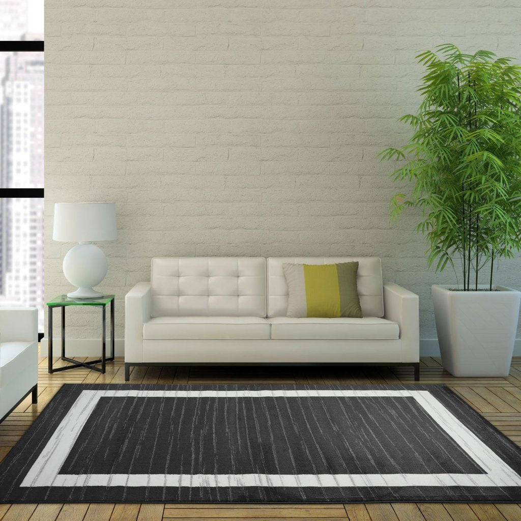 Cambridge Border Gray White Area Rug -