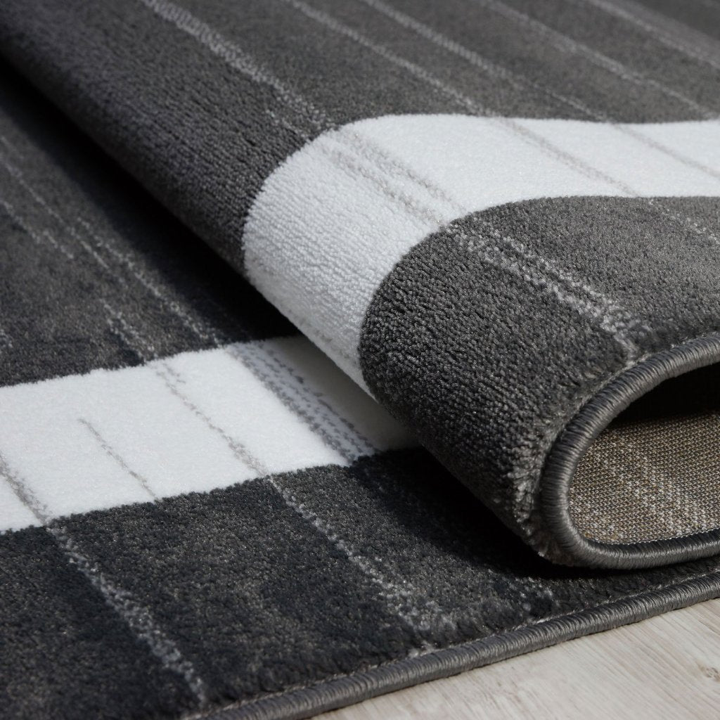 Cambridge Border Gray White Area Rug -