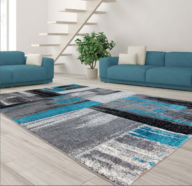 Copper Abstract Area Rug Blue -