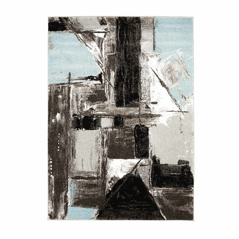 Blue and Black Abstract Modern Area rug