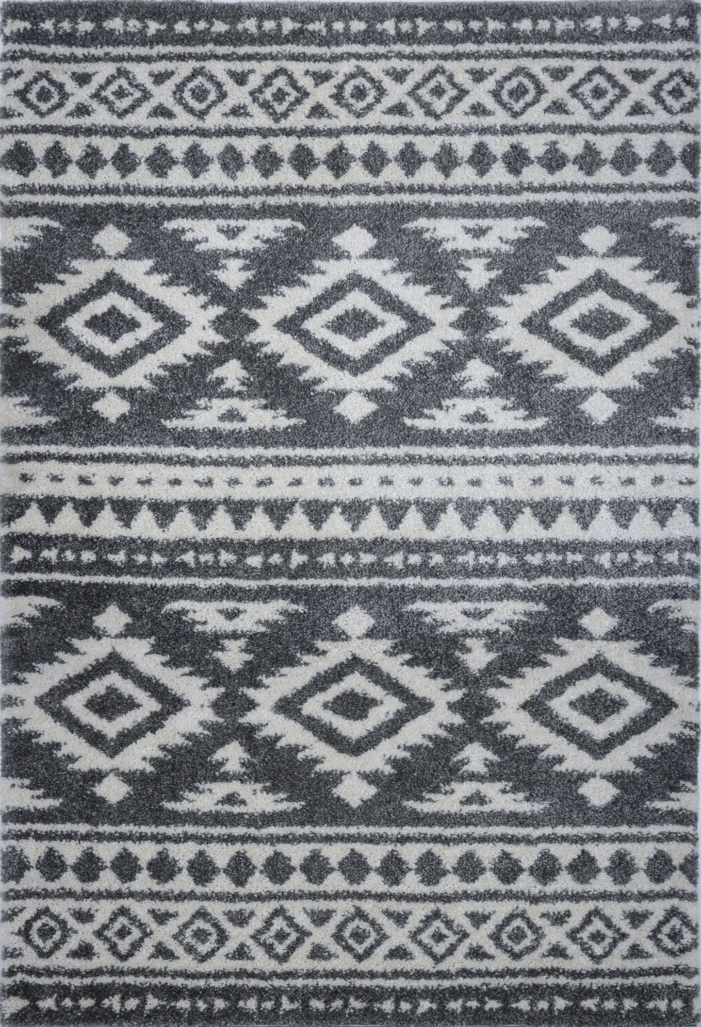 Damask Trellis Gray Ivory Shaggy Area Rug -