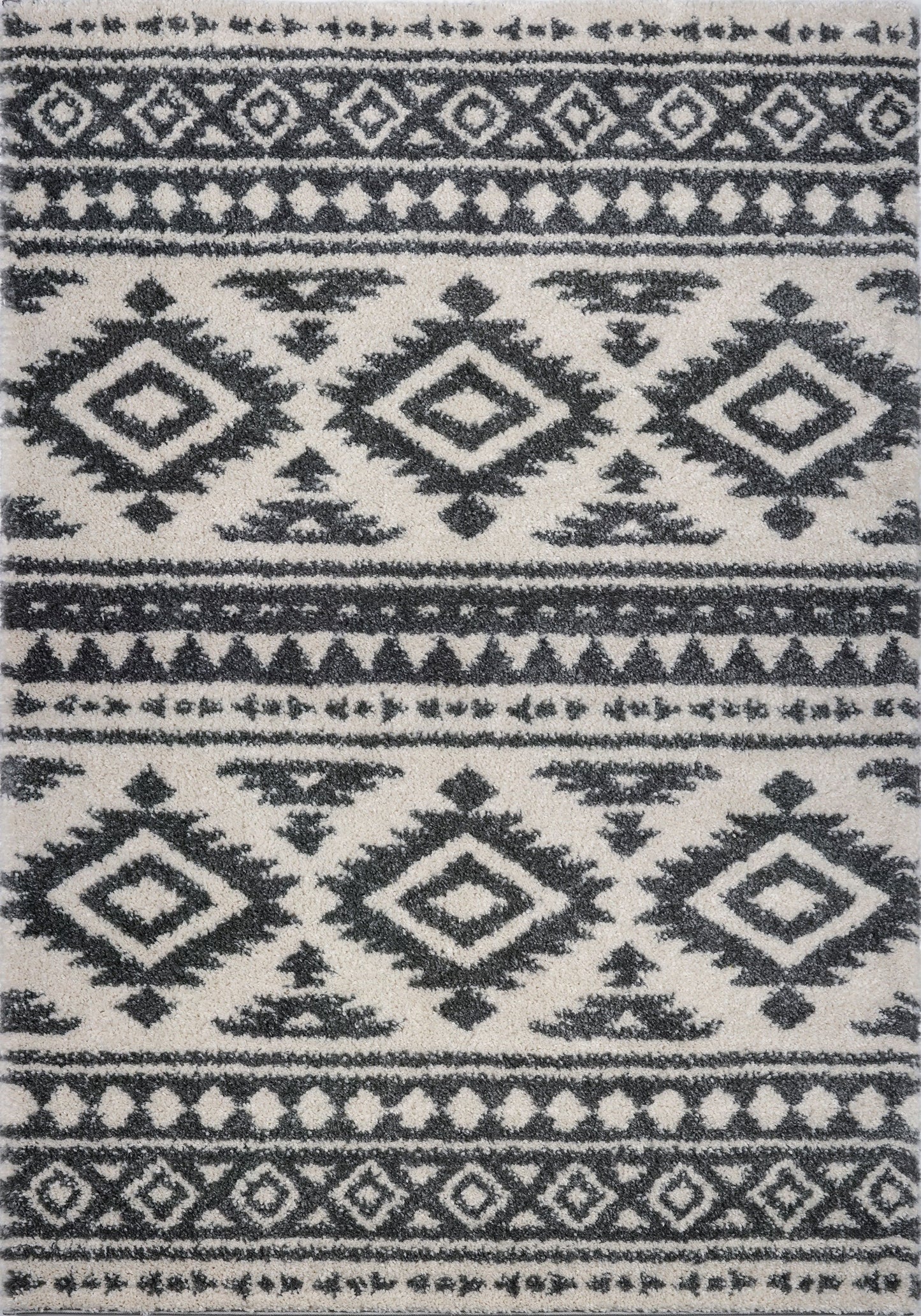 Damask Trellis Ivory Gray Shaggy Area Rug -