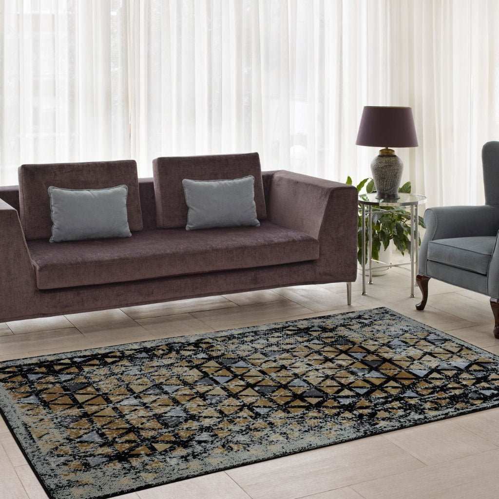 Diamond Gold Triangle Pattern Area Rug -