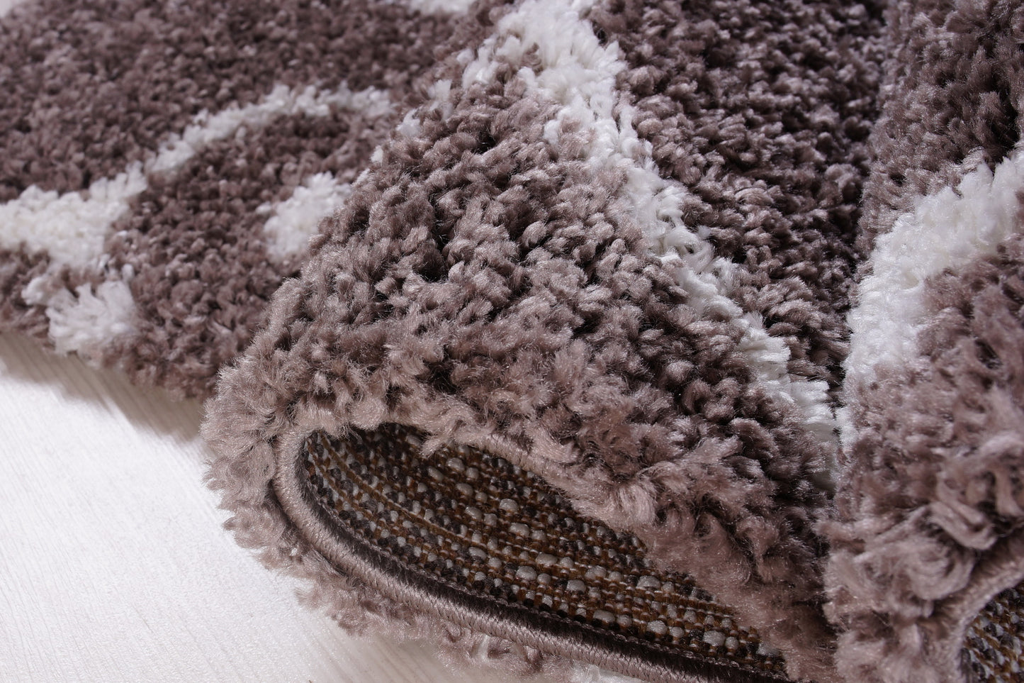 Shaggy Rabat Abstract Pattern Sustainable Spirals Style Indoor Big Runner Rug, Mink White, 2'7" x 9'10" (80 cm x 300 cm)