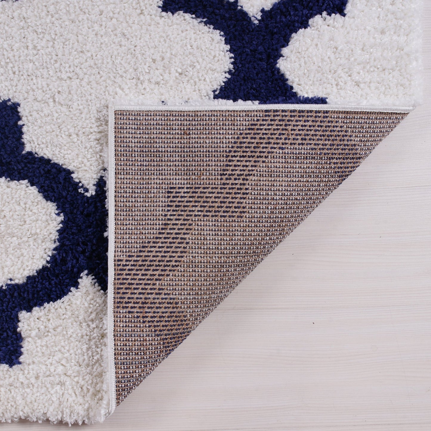 Grant Shaggy Abstract Polypropylene Small Mat Doormat Rug in Dark Blue White