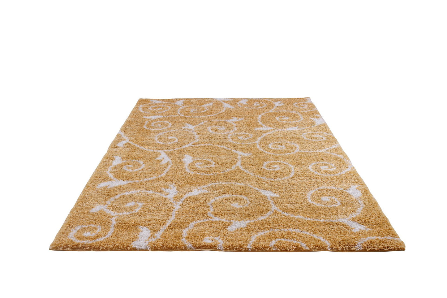Shaggy Rabat Abstract Pattern Sustainable Spirals Style Indoor Rug in Dark Yellow White