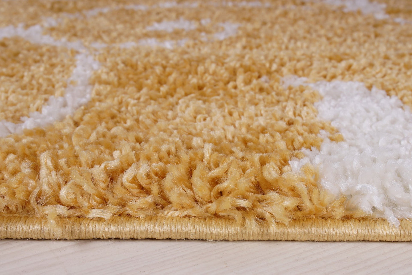 Shaggy Rabat Abstract Pattern Sustainable Spirals Style Indoor Rug in Dark Yellow White