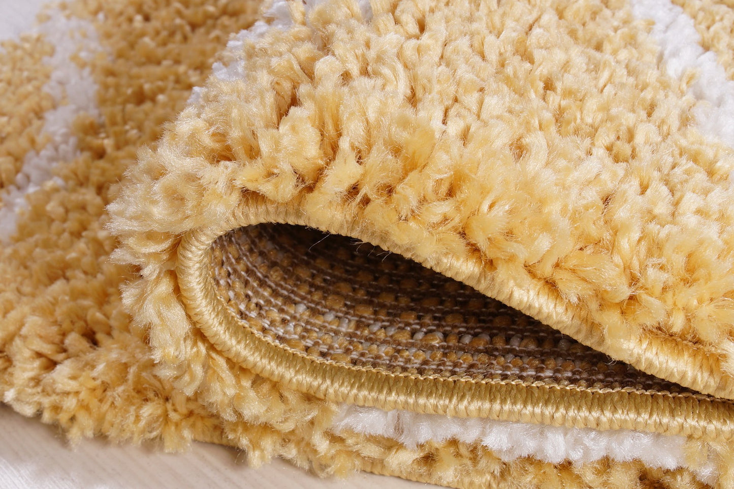 Shaggy Rabat Abstract Pattern Sustainable Spirals Style Indoor Rug in Dark Yellow White