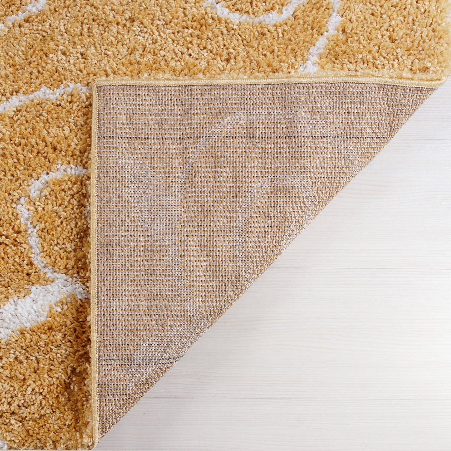Shaggy Rabat Abstract Pattern Sustainable Spirals Style Indoor Rug in Dark Yellow White