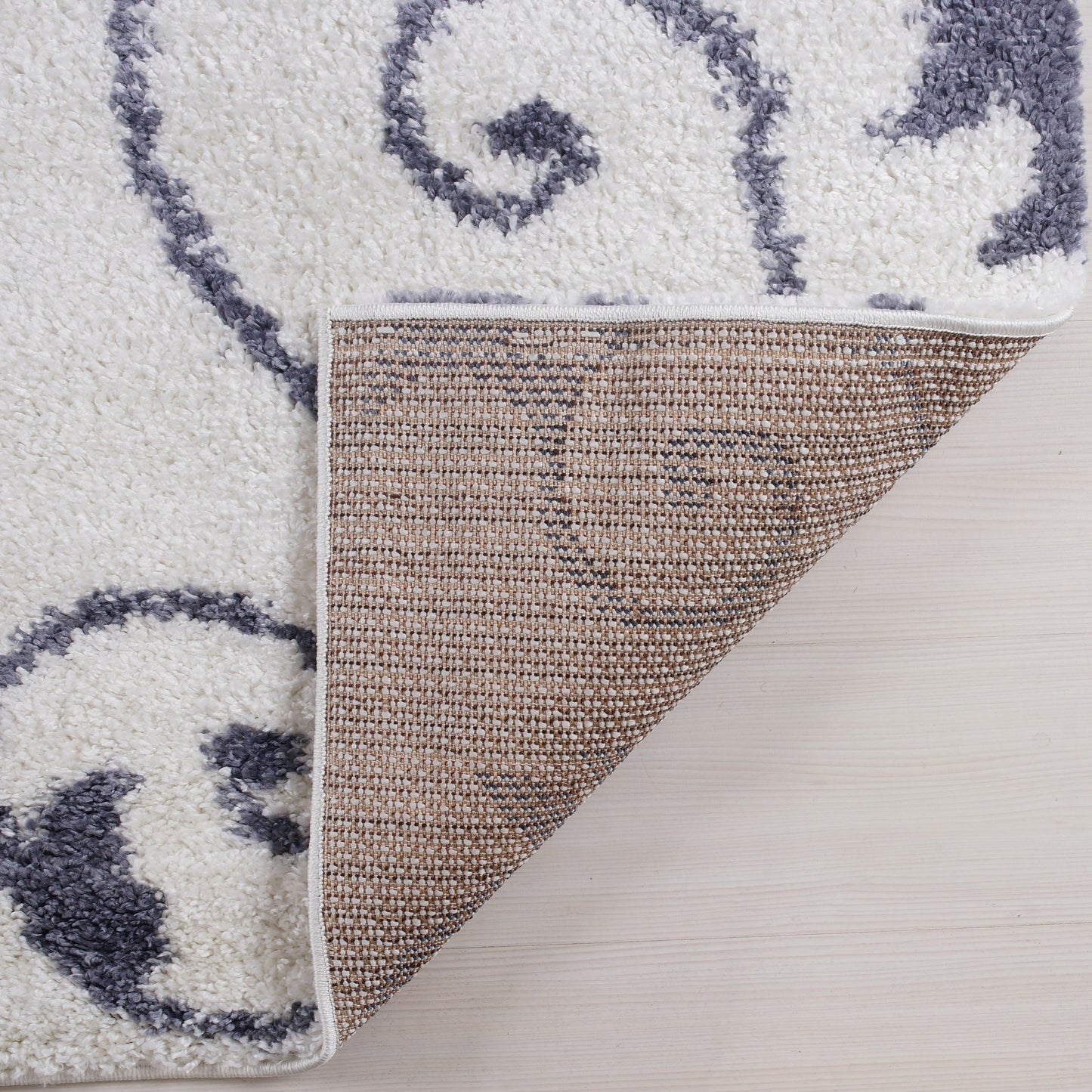 Shaggy Rabat Abstract Pattern Sustainable Spirals Style Indoor Big Runner Rug, White/Dark Gray,