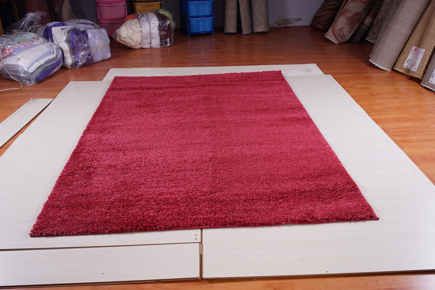 Solid Color Shaggy Meknes Durable Beautiful Turkish Doormat Rug in Rose Red
