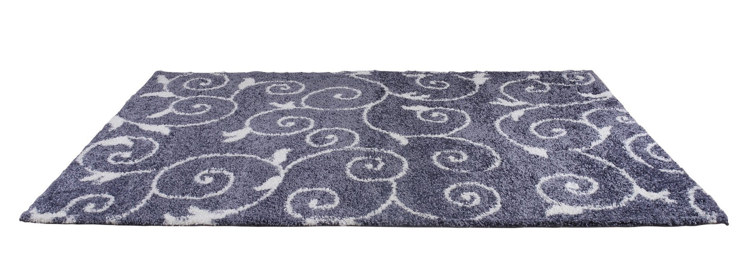Shaggy Rabat Abstract Pattern Sustainable Spirals Style Indoor Area Rug Carpet, Dark Gray/White