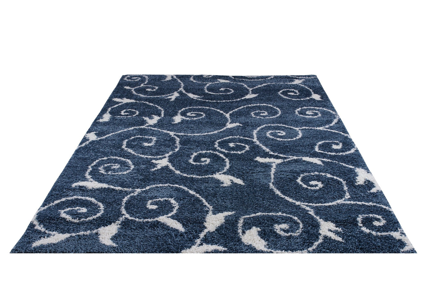 Shaggy Rabat Abstract Pattern Sustainable Spirals Style Rug in Blue White