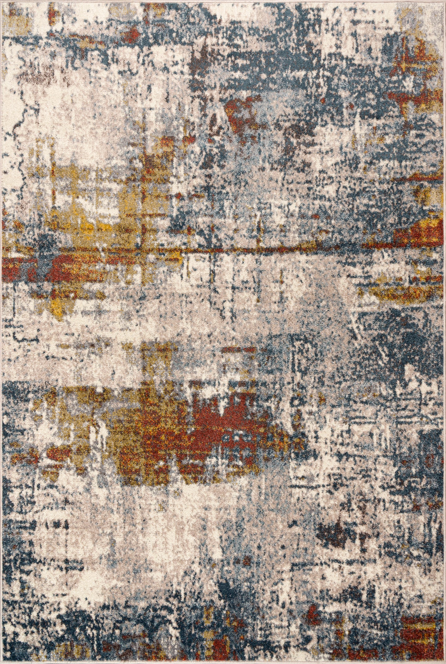Beige Blue Mustard Brick Red Multicolor Abstract Rustic Area Rug For Living Room Bedroom