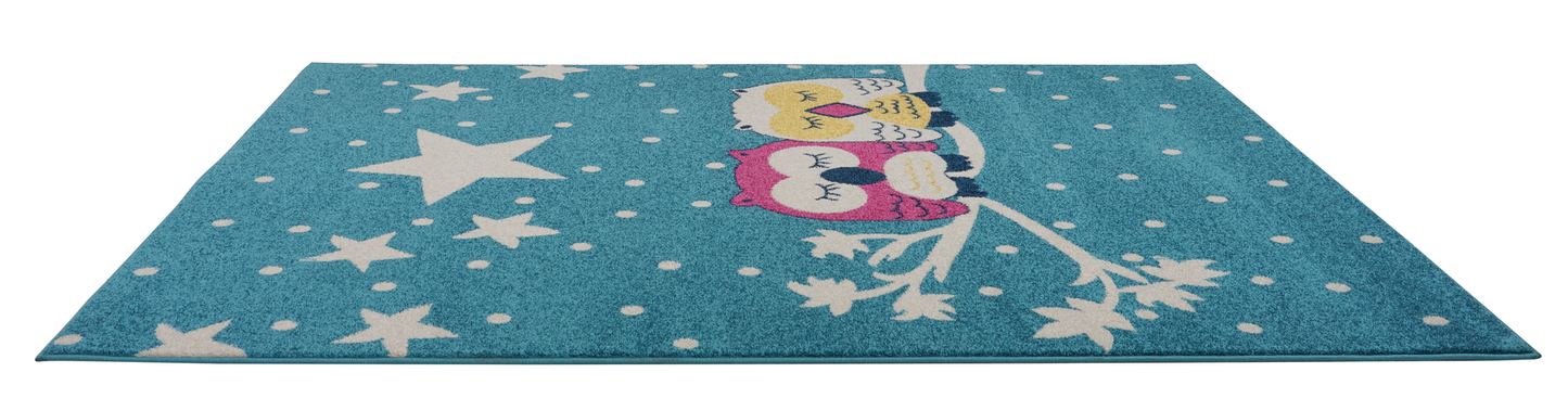 Owl Pink White Star Kids Area Rug