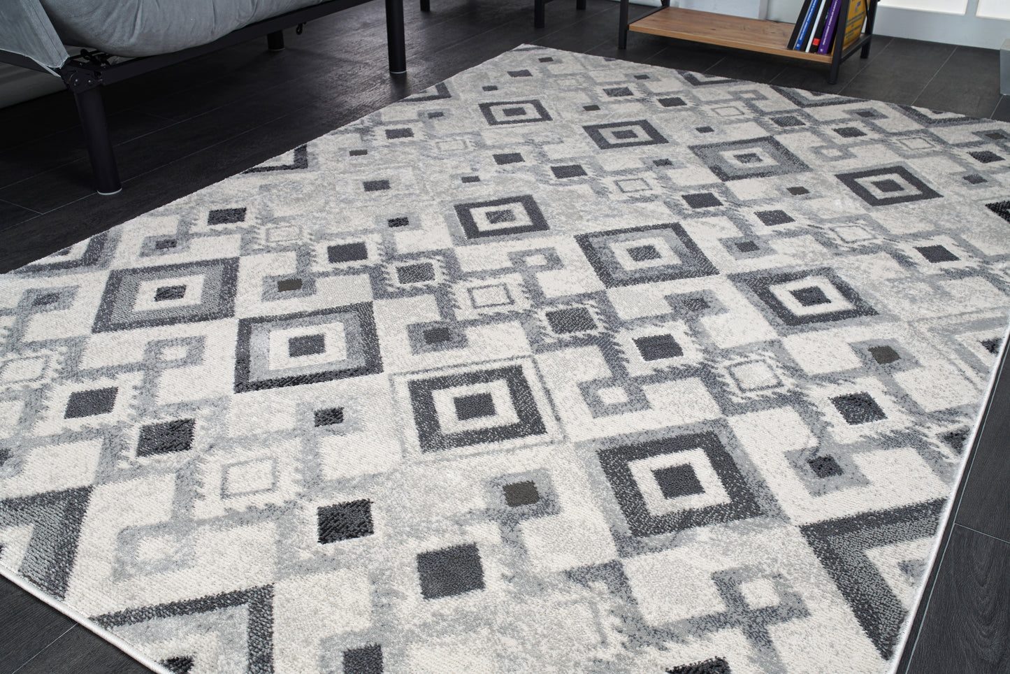 Lucas Dark Light Grey Modern Geometric Area Rug Diamond Pattern