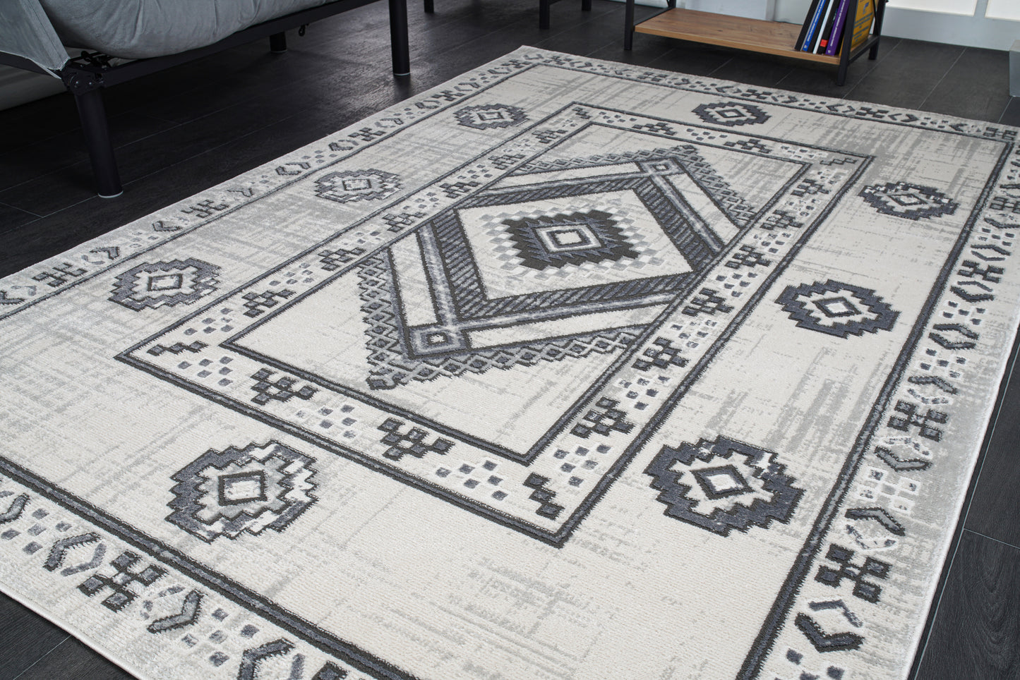 Lucas Dark Light Grey Modern Bordered Geometric Area Rug