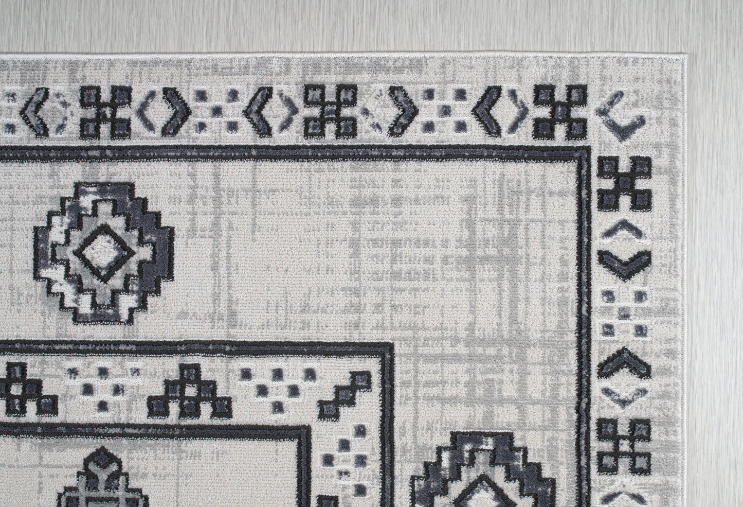 Lucas Dark Light Grey Modern Bordered Geometric Area Rug