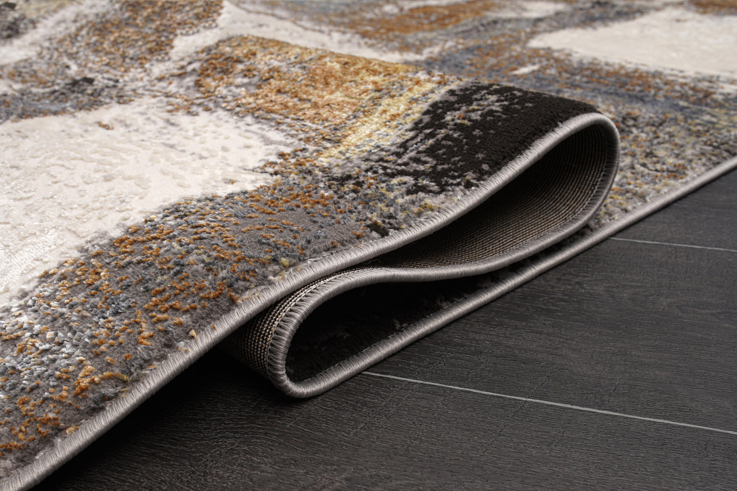 Cream Copper Gold Grey Metalic Rustic Abstract Patches Pattern Area Rug
