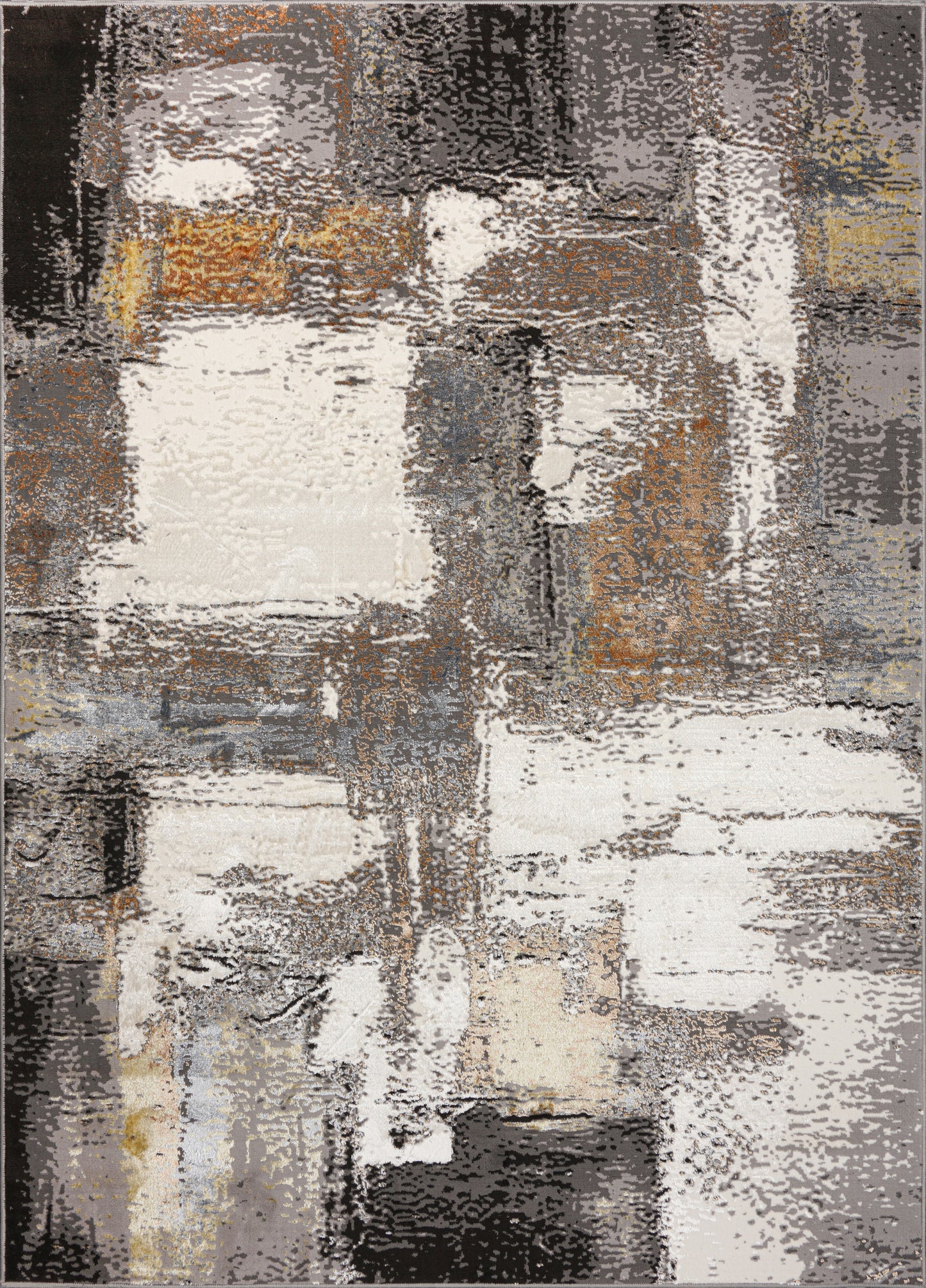 Cream Copper Gold Grey Metalic Rustic Abstract Patches Pattern Area Rug