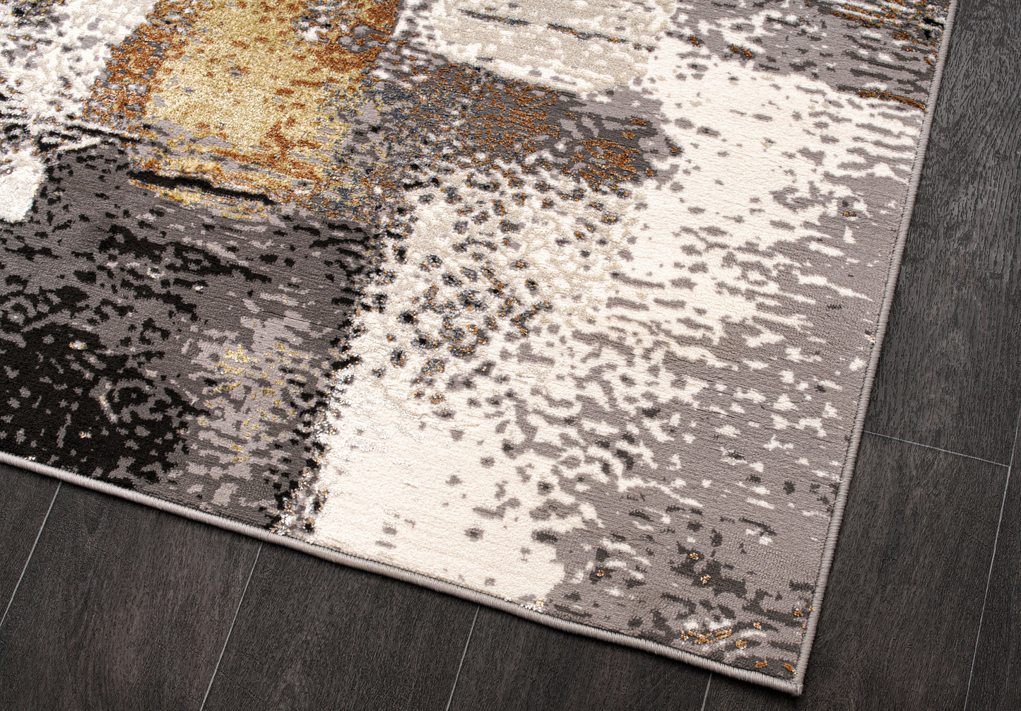 Cream Copper Gold Grey Metalic Rustic Abstract Patches Pattern Area Rug