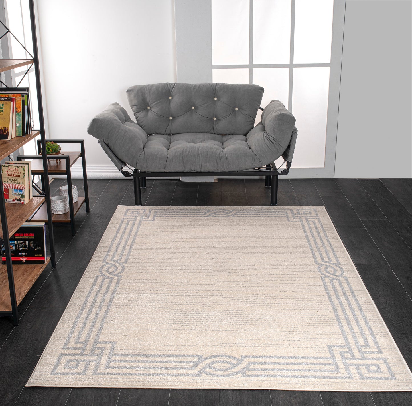 Modern Ivory Grey Bordered Area rug