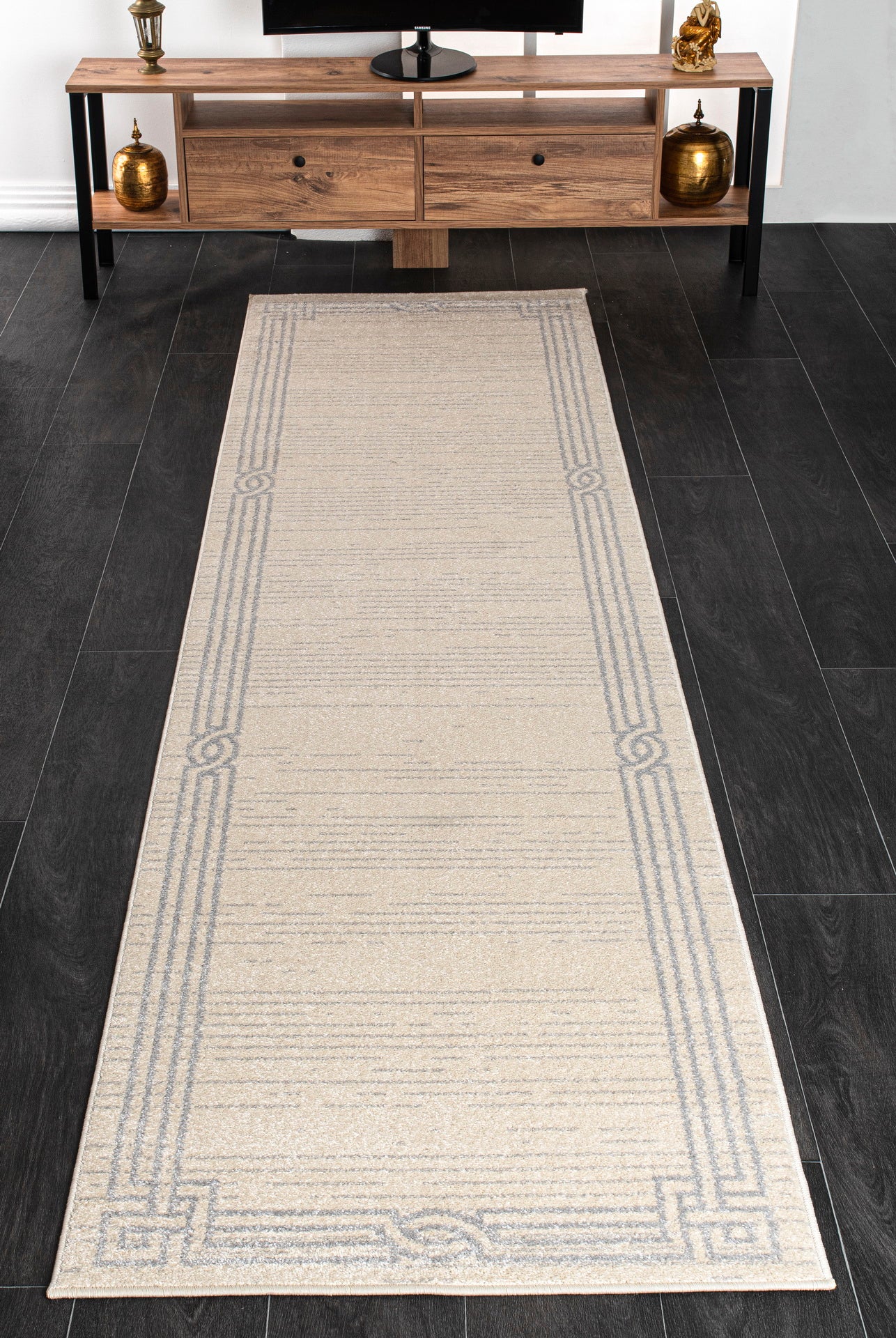 Modern Ivory Grey Bordered Area rug