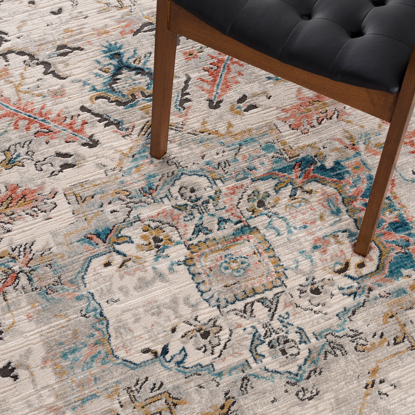 La Dole Rugs Traditional Persian Oriental Paisly Ivory Grey Teal Turquoise Red Orange Area Rug