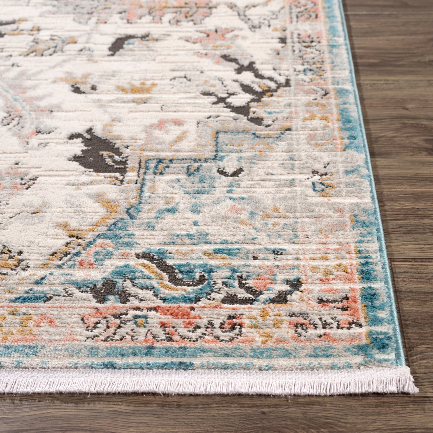 La Dole Rugs Traditional Persian Oriental Paisly Ivory Grey Teal Turquoise Red Orange Area Rug