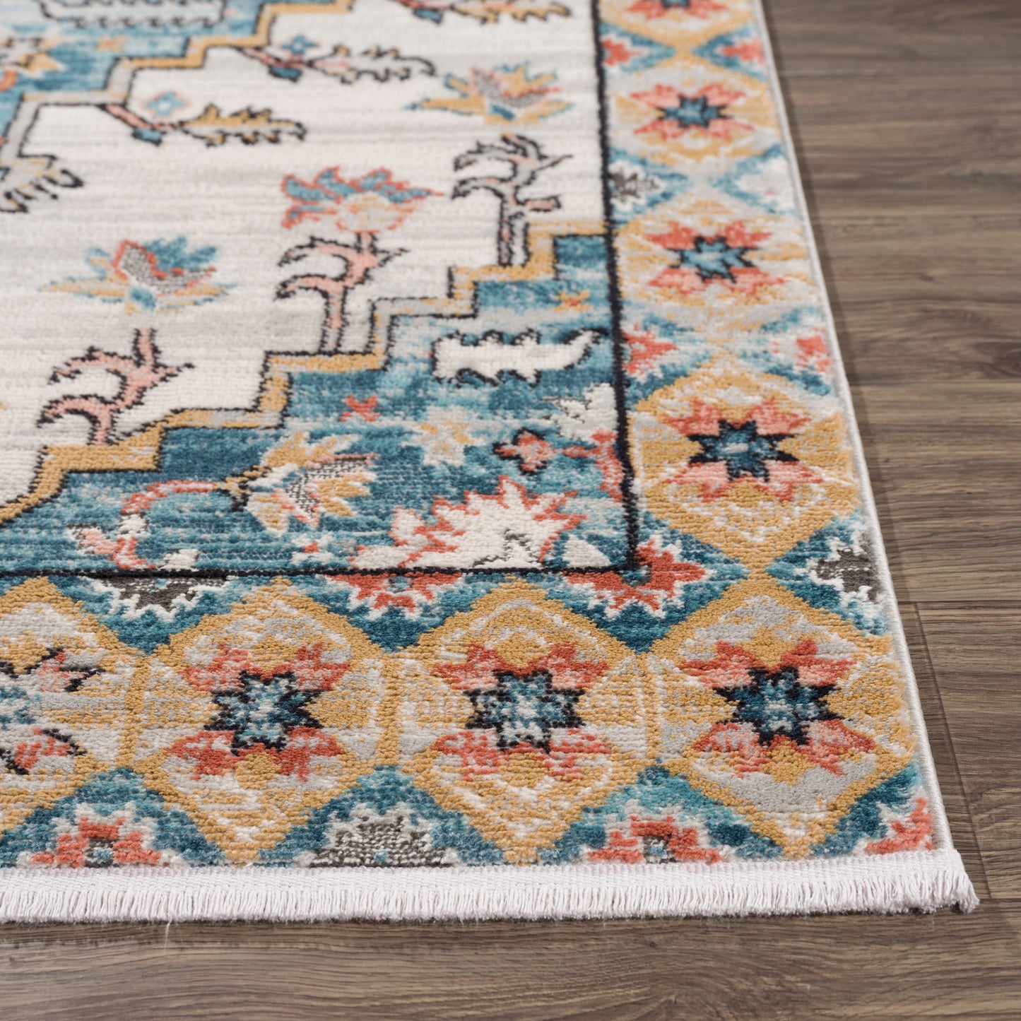 La Dole Rugs Traditional Bordered Navajo Vintage Teal Turquoise Ivory Red Orange Area Rug