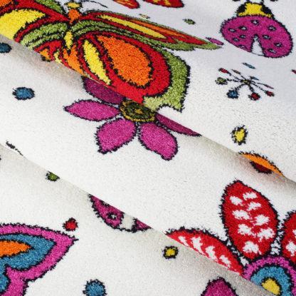 Cream Multi Color Flowers Butterflies Area Rug