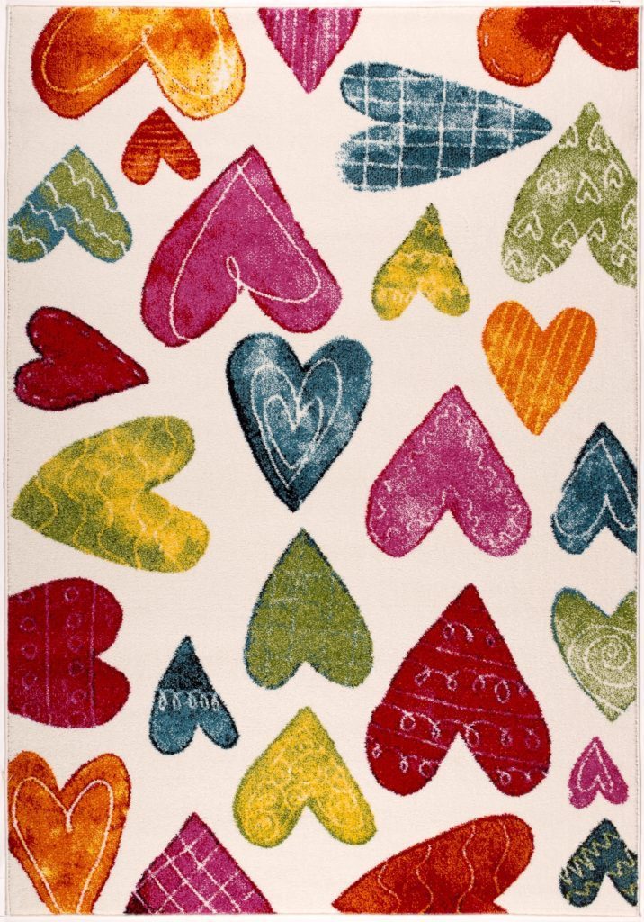 Cream Multi Hearts Area Rug