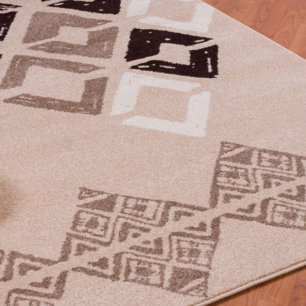 Flash Caramel Beige Geometric Area Rug -