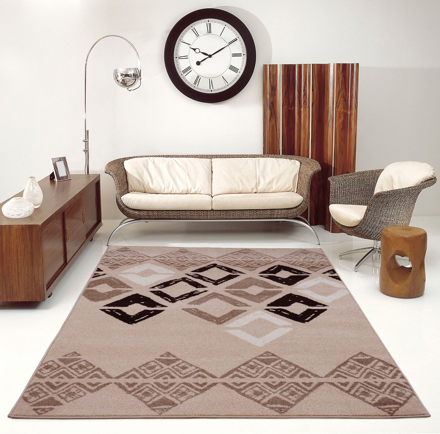 Flash Caramel Beige Geometric Area Rug -