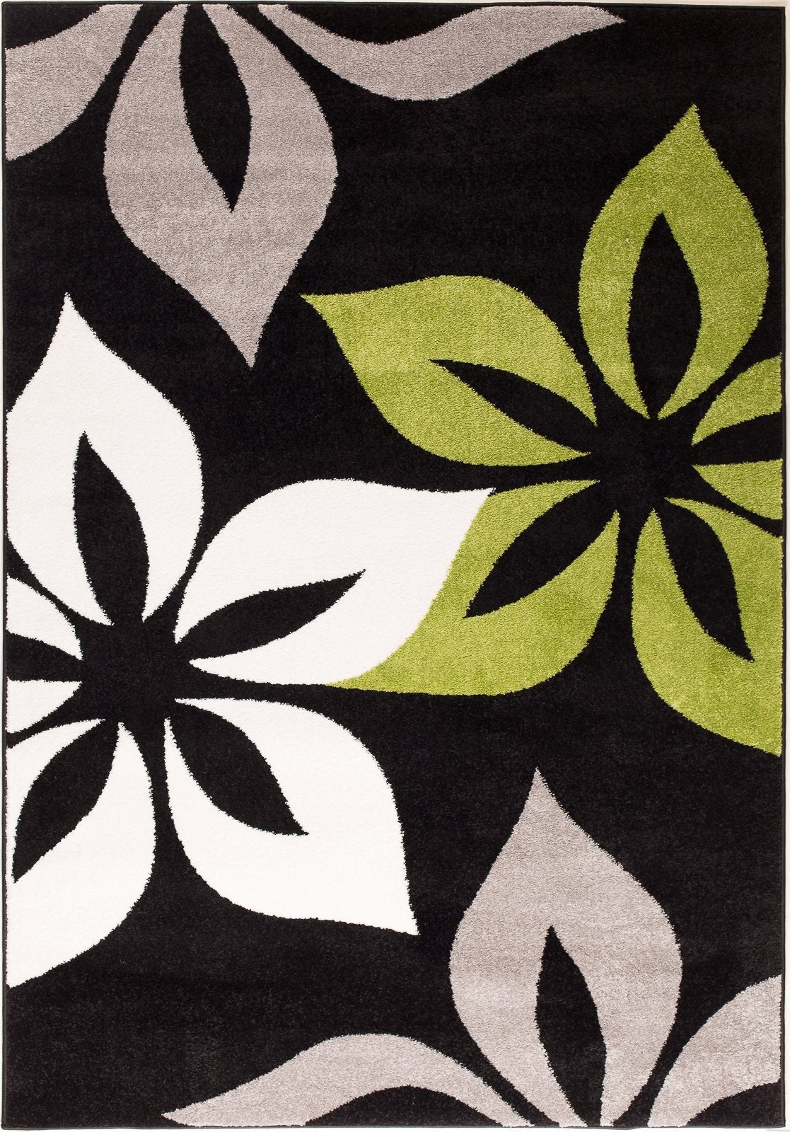 Green Flower Black Area Rug