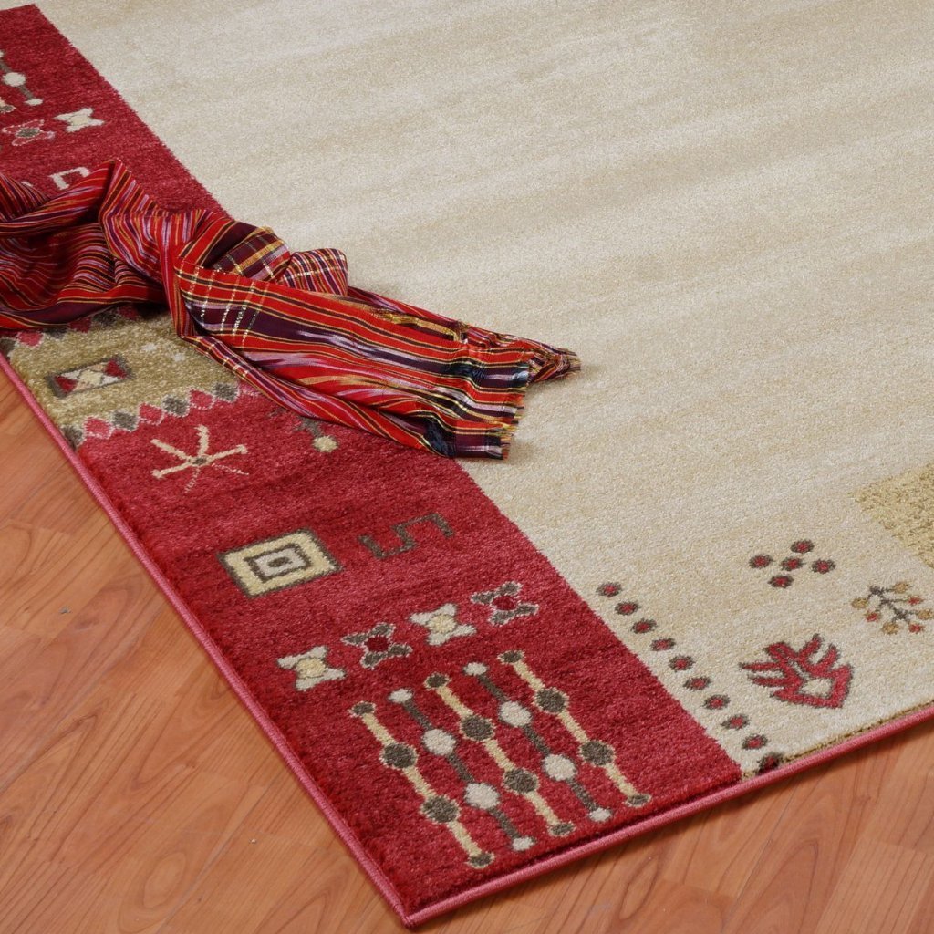 Guinea Red Cream Border Design Area Rug -