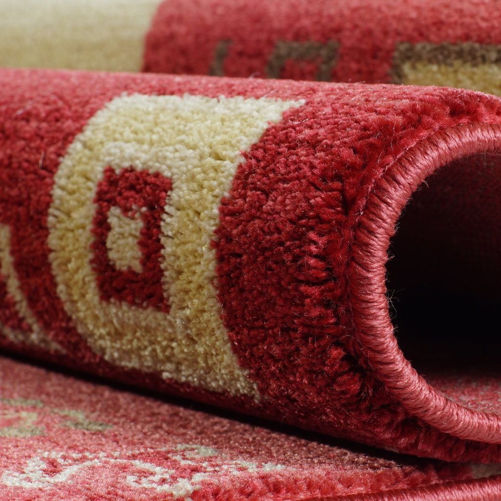 Guinea Red Cream Border Design Area Rug -