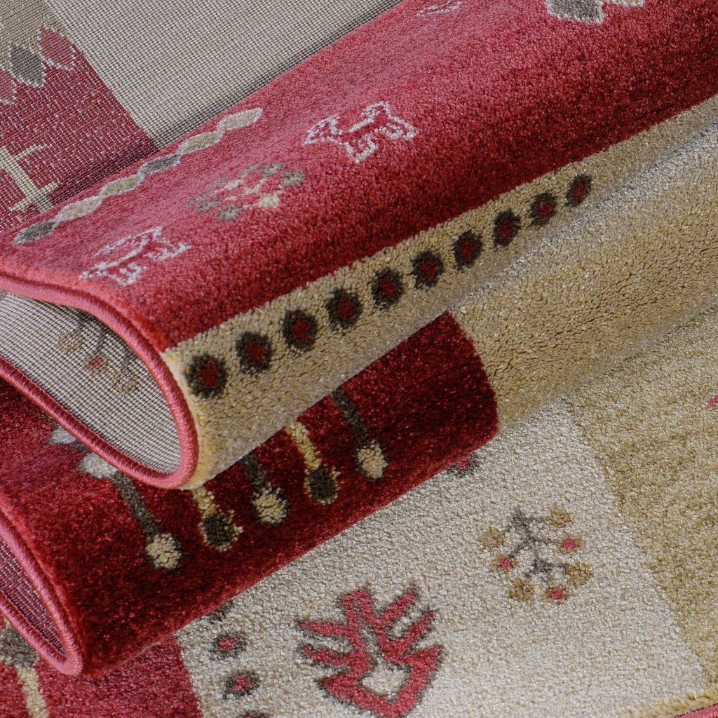 Guinea Red Cream Border Design Area Rug -