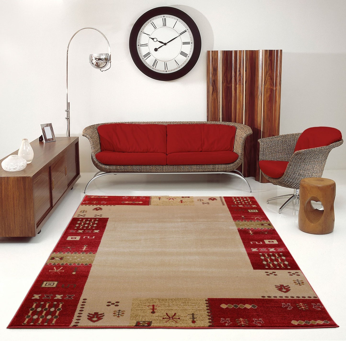 Guinea Red Cream Border Design Area Rug -
