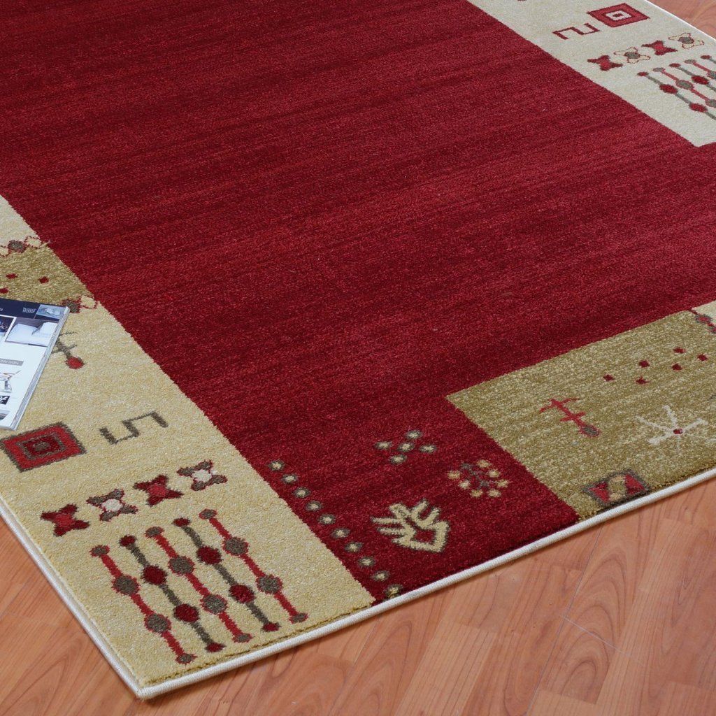 Guinea Cherry Red Border Design Area Rug -