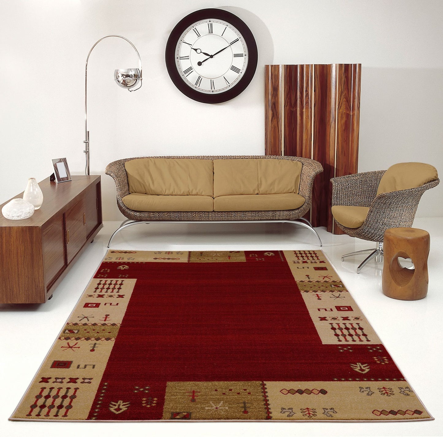 Guinea Cherry Red Border Design Area Rug -